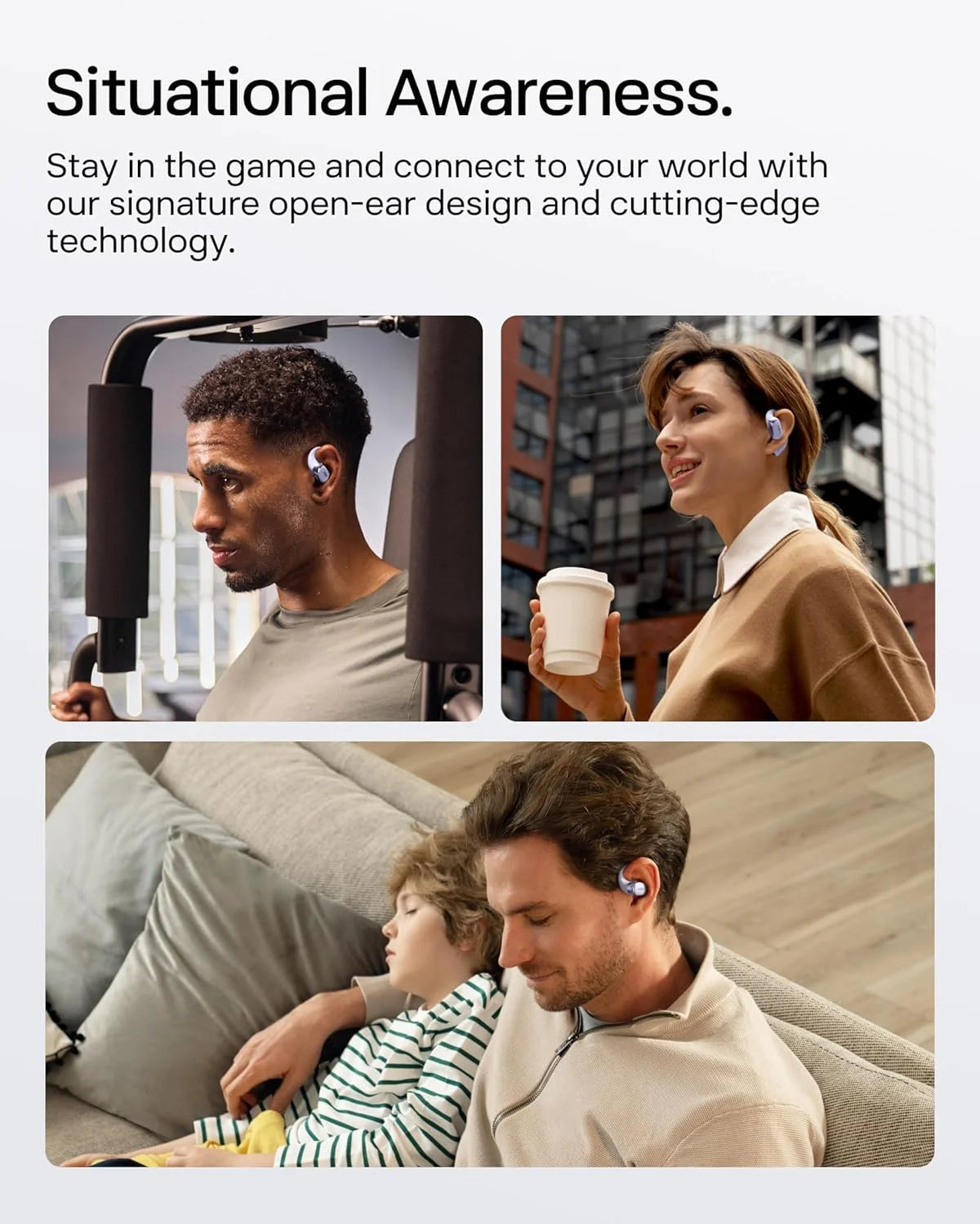 SHOKZ OpenFit 2 Open-Ear Earhook Bluetooth Earbuds, White,48H Playtime