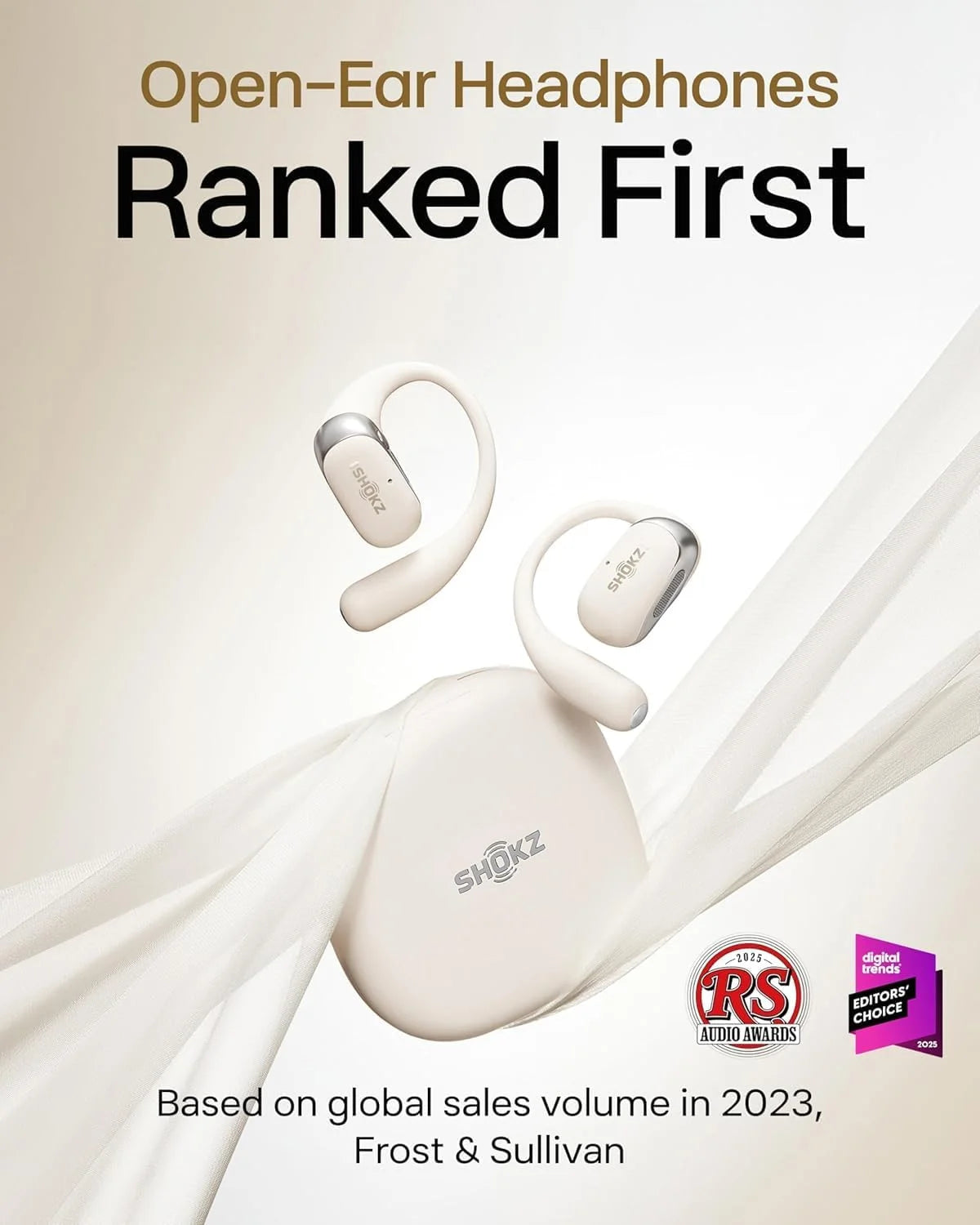 SHOKZ OpenFit 2 Open-Ear Headphones, True Wireless Bluetooth Earphones with Microphone, Beige(Renewed)