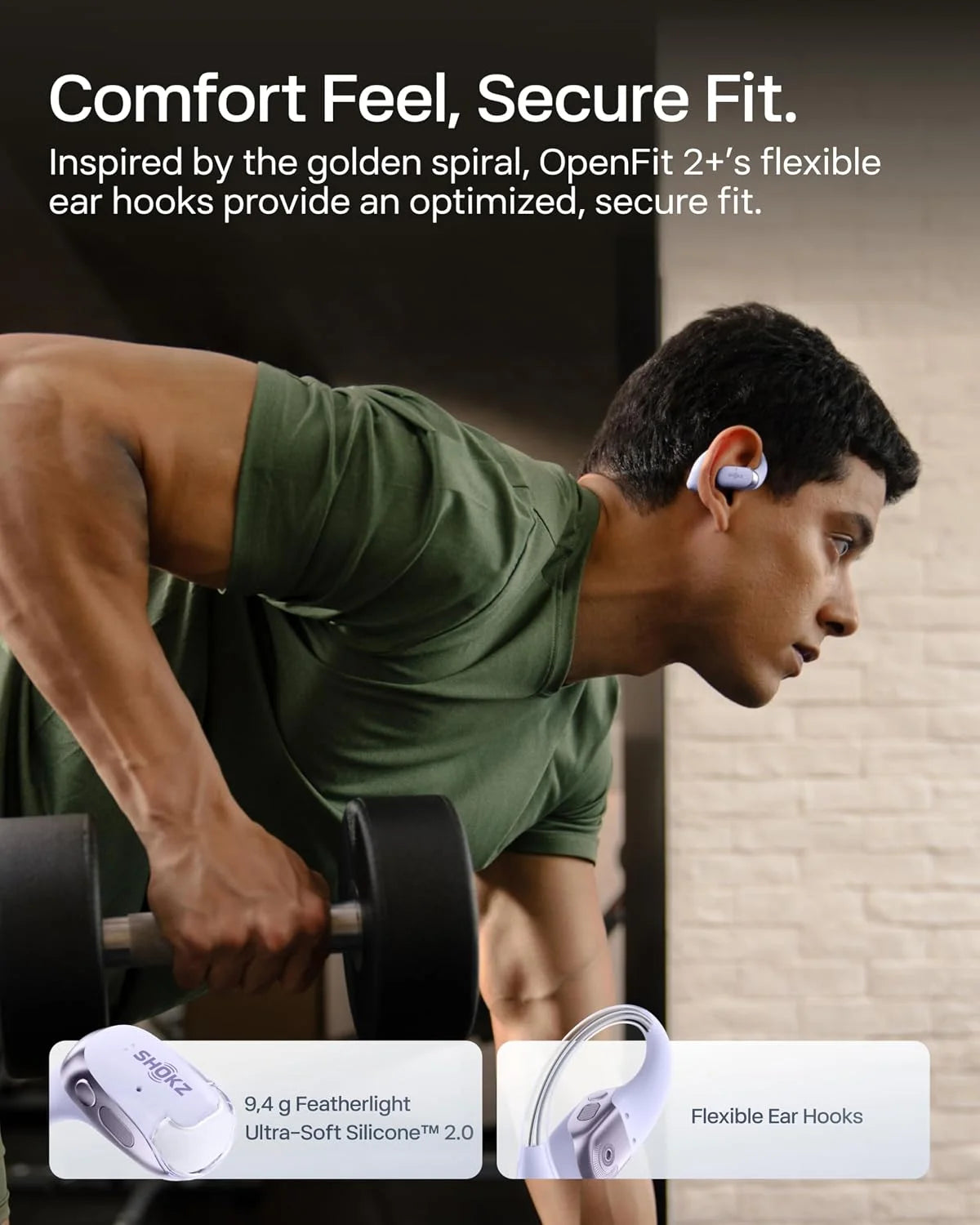 SHOKZ OpenFit 2 Open-Ear Earhook Bluetooth Earbuds, White,48H Playtime