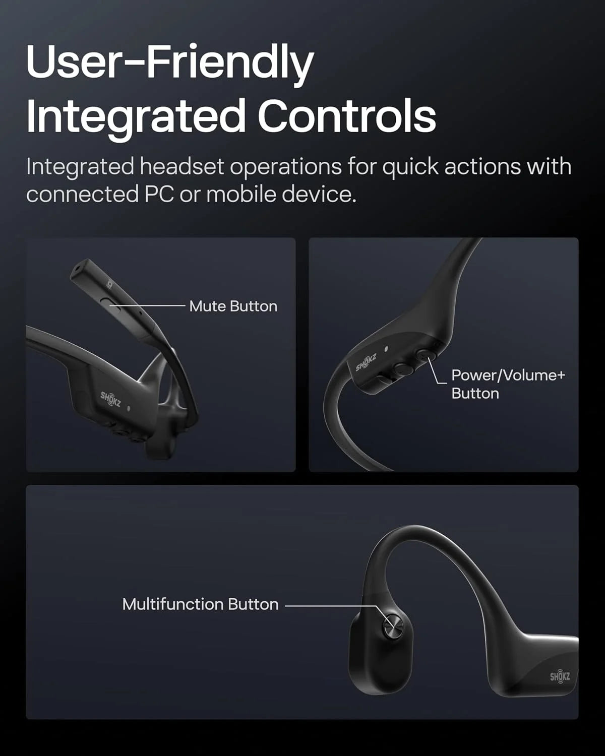SHOKZ OpenComm2 UC 2025 Upgrade - Open-Ear Wireless Computer Headset with Boom Mic, Bone Conduction Bluetooth Stereo Headphones (Renewed)