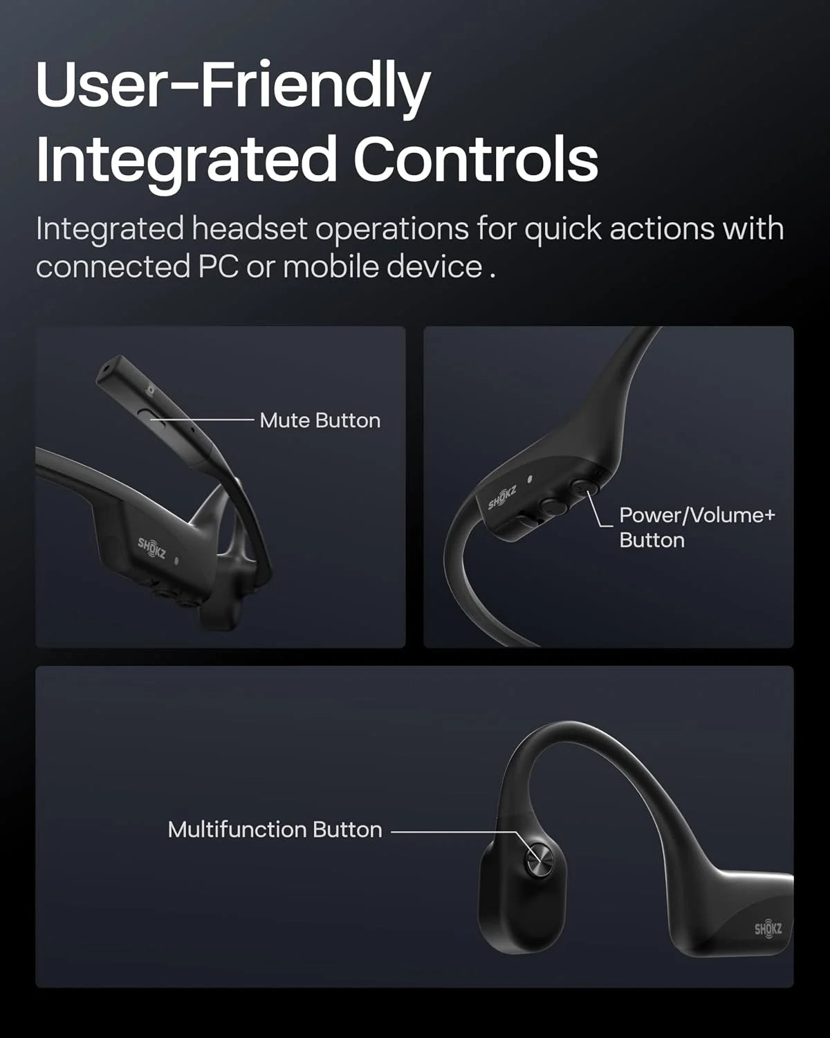 SHOKZ OpenComm2 UC Open-Ear Headset, USB-A Dongle, Noise-Canceling Mic